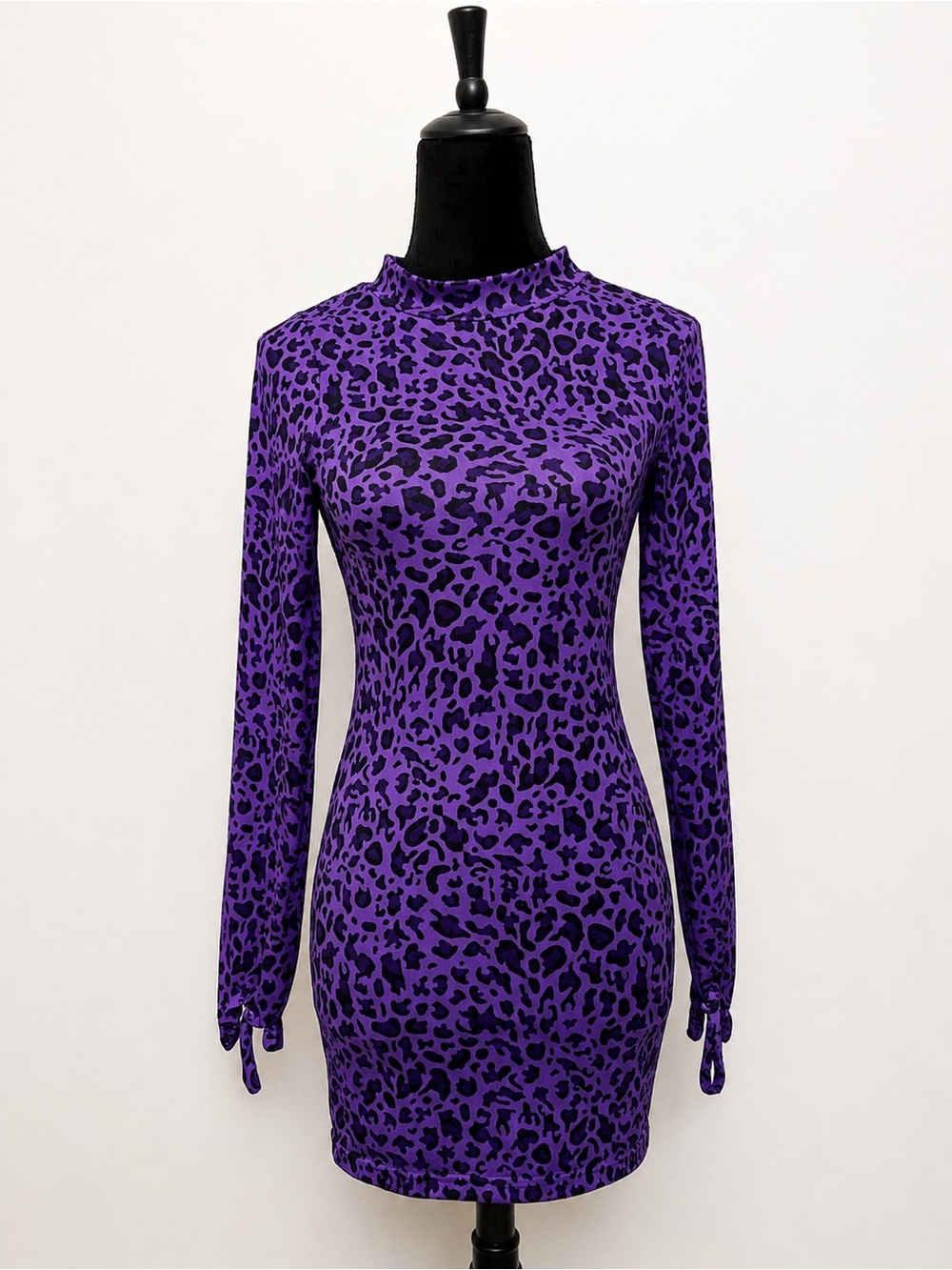 Purple Leopard Print Long Sleeve Bodycon Dress